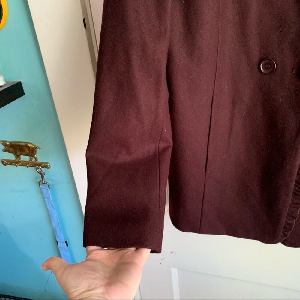 Ann Taylor Ruffle Neck Wool Blend Pea Coat Large Buttons Maroon Burgundy Small S - Picture 5 of 8